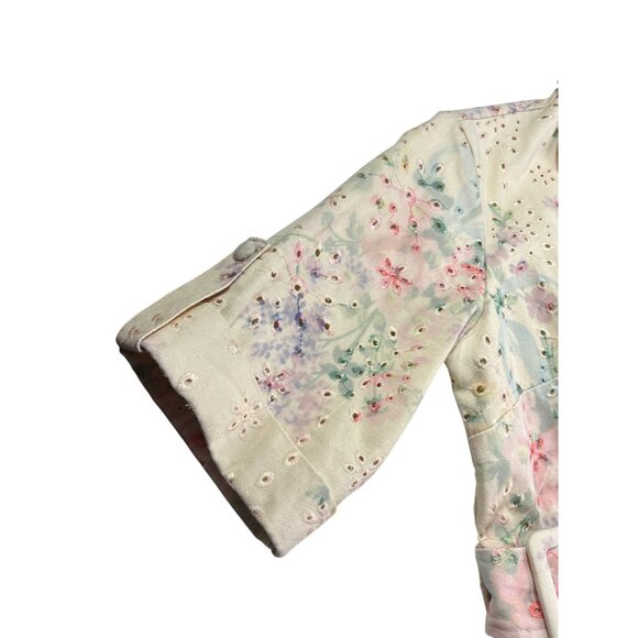 Solitaire Womens Denim Floral Eyelet Shirt Dress With Belt M Button Front Pastel - Picture 4 of 9